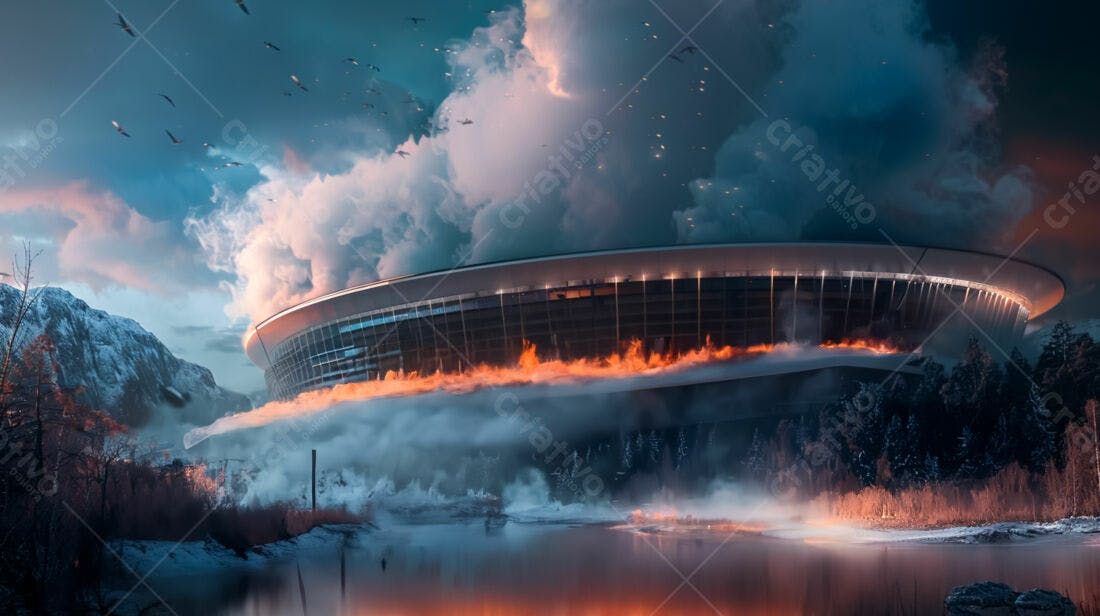 Estádio em chamas paisagem nevada