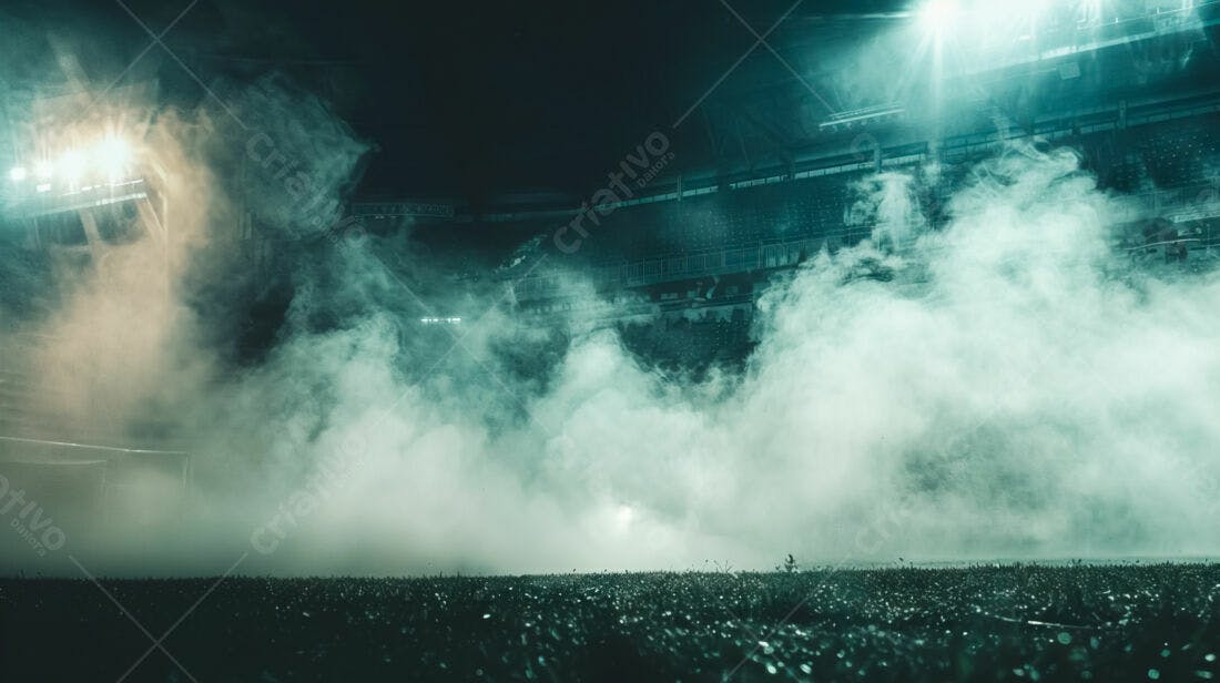Estádio noturno com fumaça verde