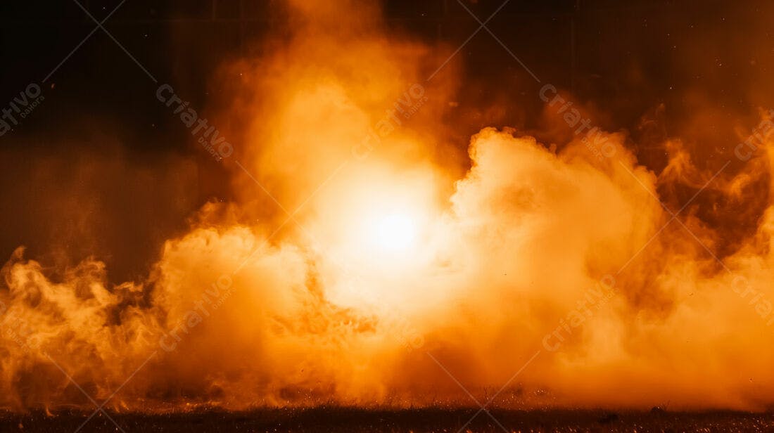 Explosão de fumaça laranja noturna