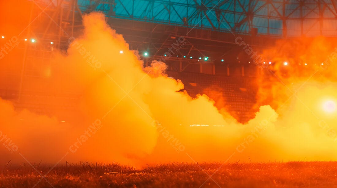Fumaça laranja em estádio de futebol