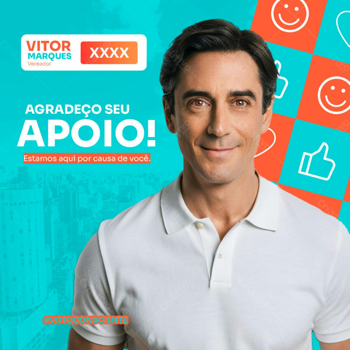 Postagem de Agradecimento para Campanha Política PSD Editável
