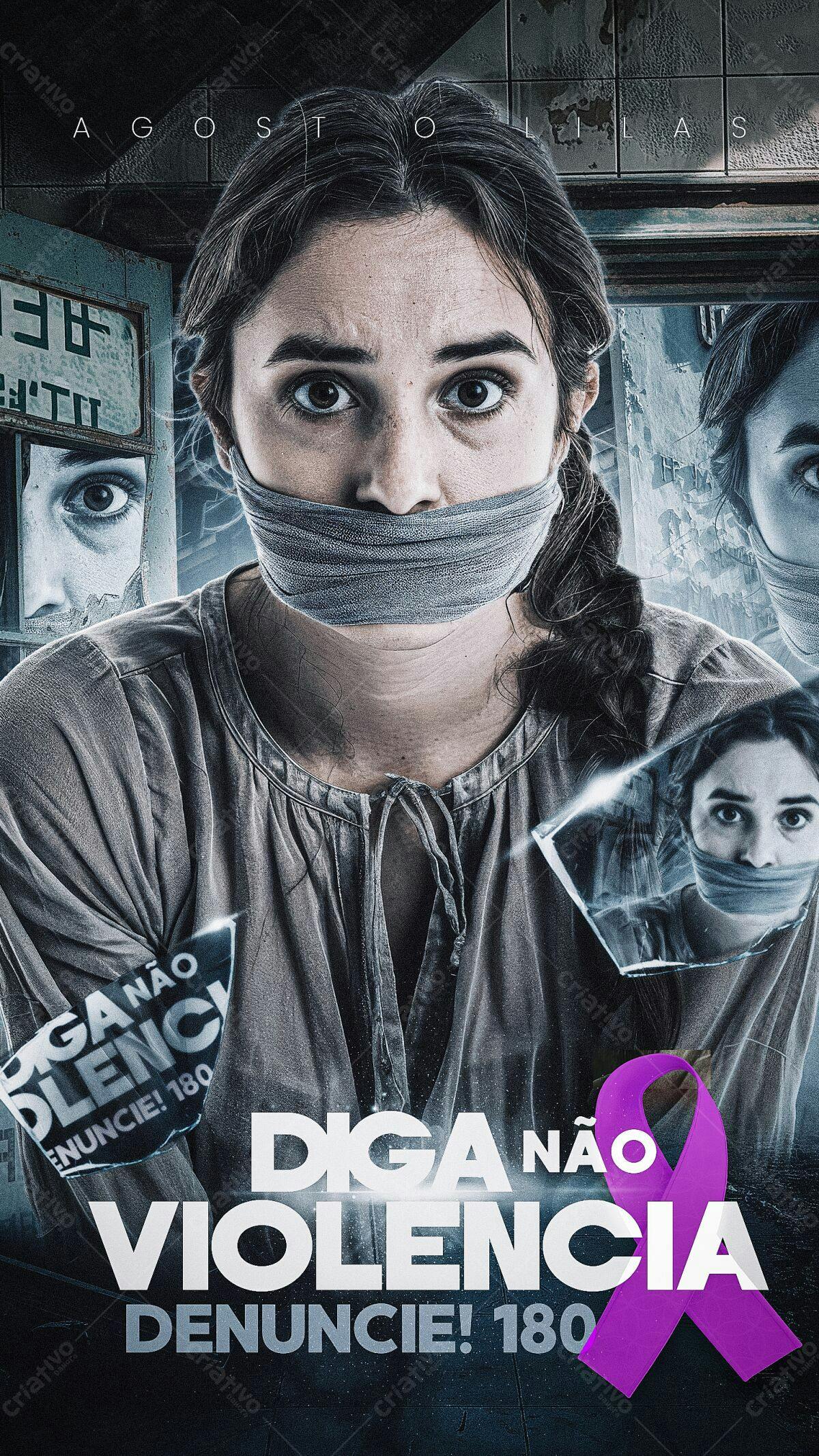 Cartaz Agosto Lilás PSD Editável