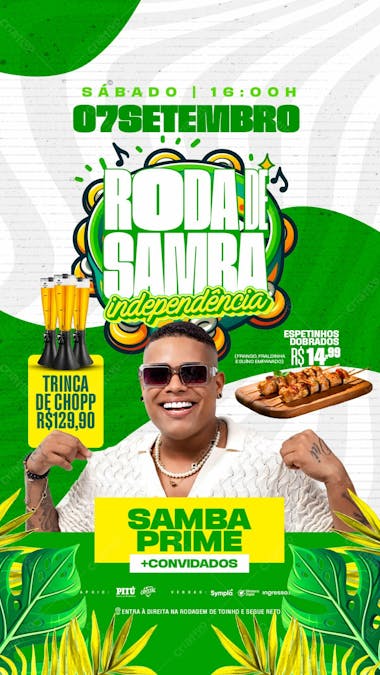 Flyer evento roda de samba independência stories psd editável