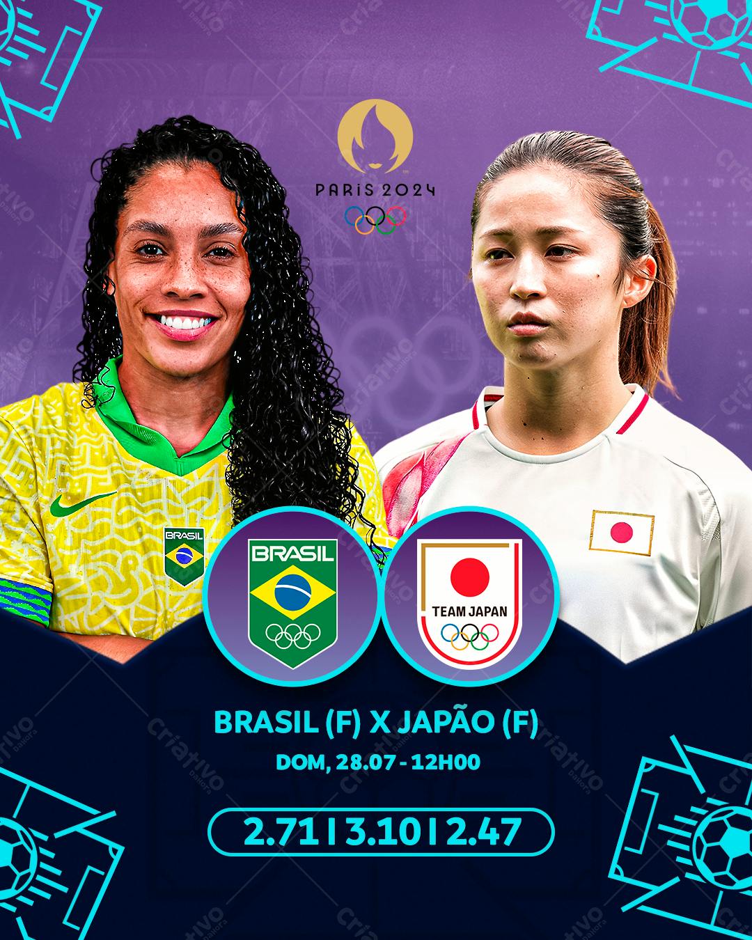 Flyer Brasil x Japão - Futebol Feminino PSD Editável