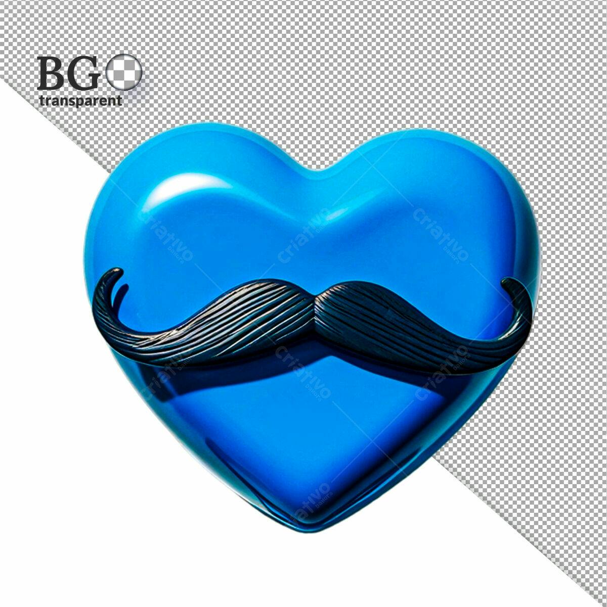 Arte Dia dos Pais: Coração Azul com Bigode PSD Editável
