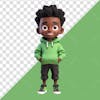 3d element, smiling boy with hands in green jacket pockets