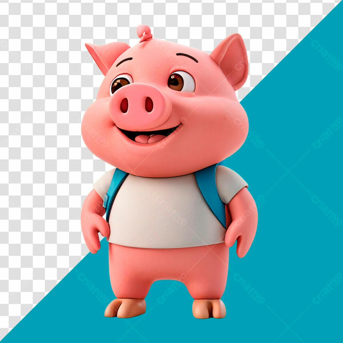 Personagem Porquinho com Mochila PSD Editável