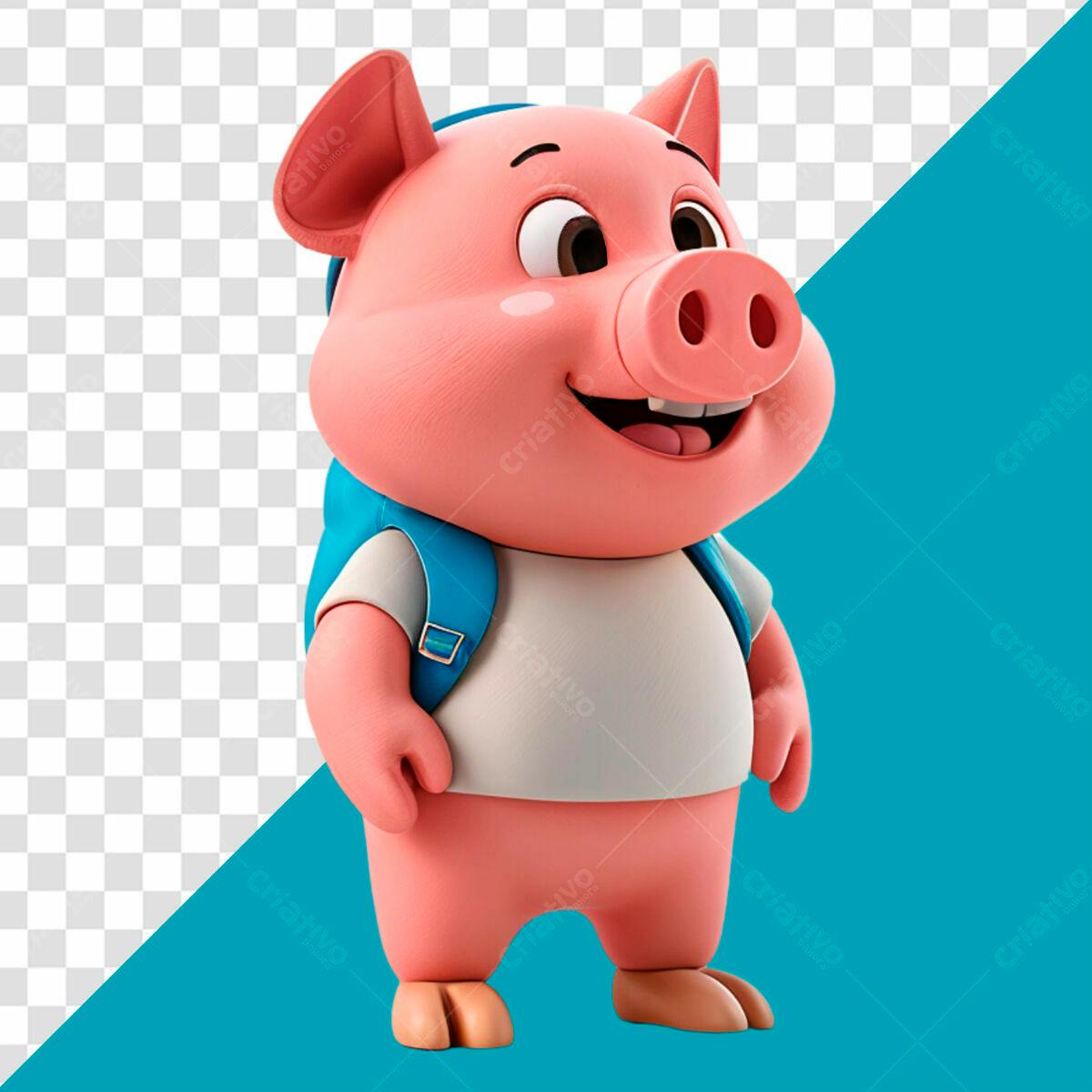 Personagem Porquinho com Mochila PSD Editável