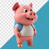 3d cute pig character smiling with blue backpack on back 04