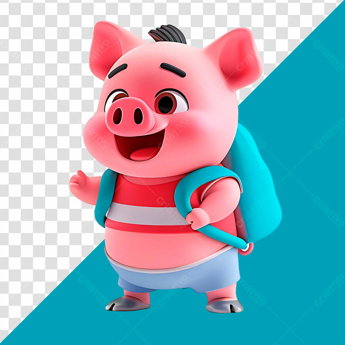 Personagem Porquinho para Volta às Aulas PSD Editável
