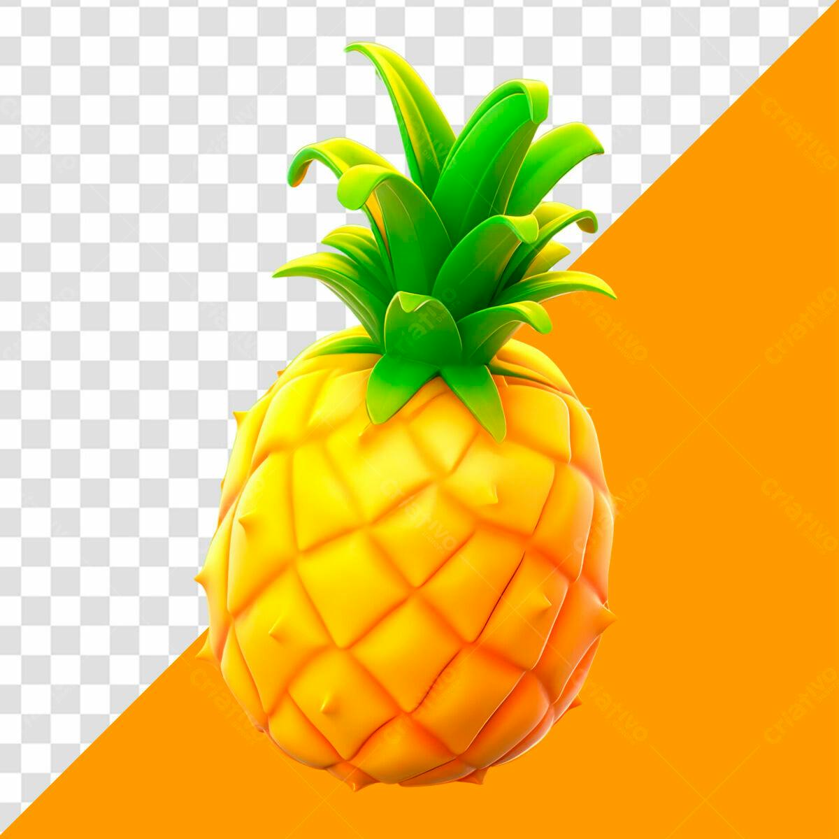 Ilustração Abacaxi Amarelo PSD Editável
