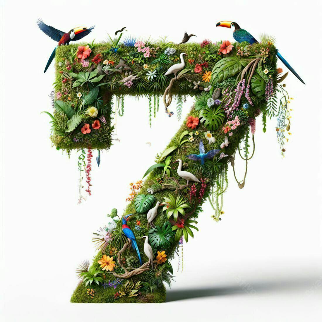 Número 7 em vegetação tropical