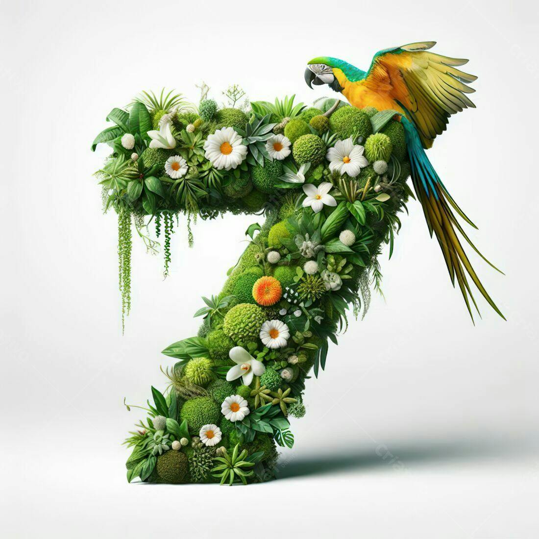 Número 7 em plantas e arara
