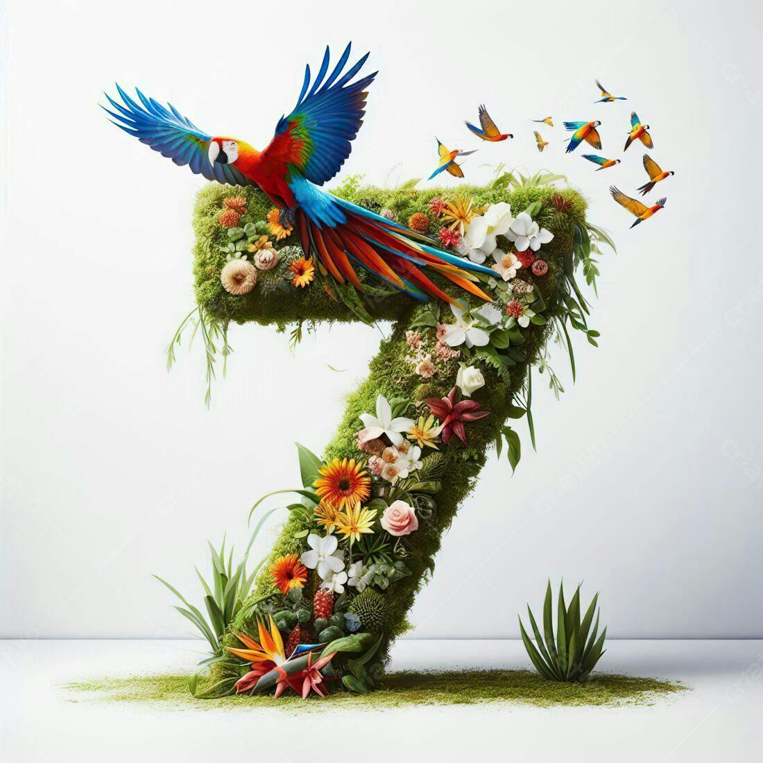 Arara e Flores em Número Sete Tropical