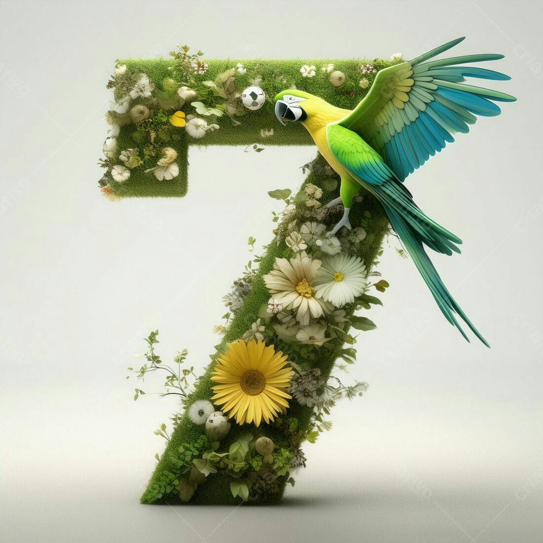 Arara em número 7 floral verde