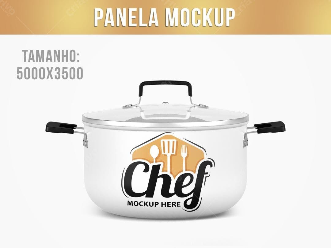 Mockup Panela Branca Realista com Design Gastronômico
