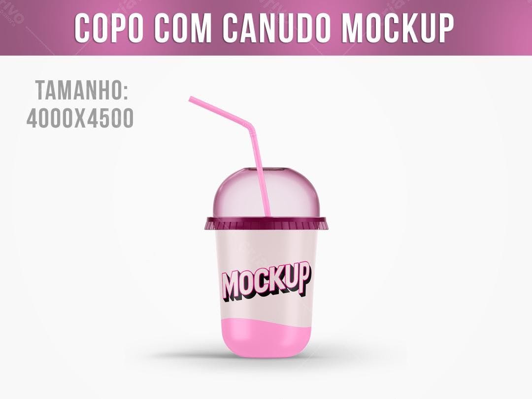 Mockup de Copo com Canudo: Rosa e Roxo, Estilo Moderno