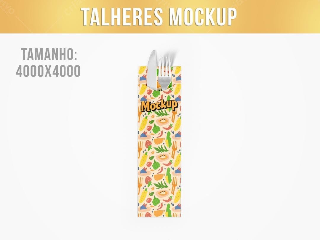 Mockup de Embalagem para Talheres com Design Colorido