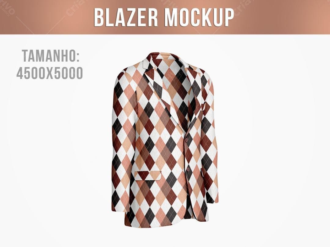 Mockup Blazer Padronagem Arlequim: Bege, Marrom e Branco
