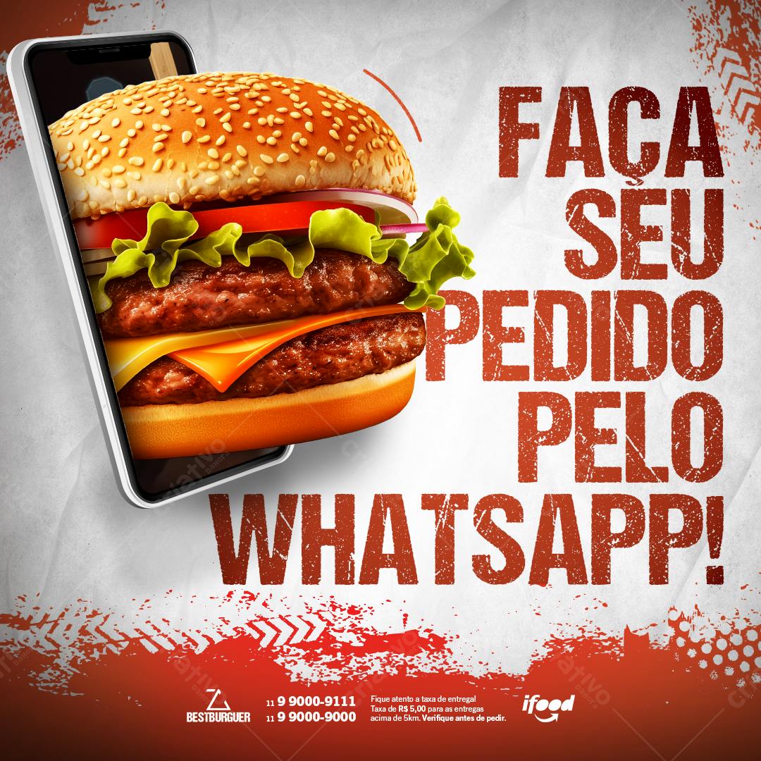 Flyer para Pedido de Hambúrguer pelo WhatsApp PSD Editável