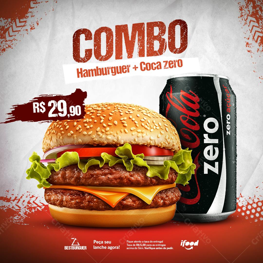 Flyer Combo Hambúrguer e Coca-Cola Zero PSD Editável