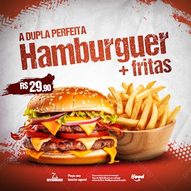 Social media hamburguer e fritas