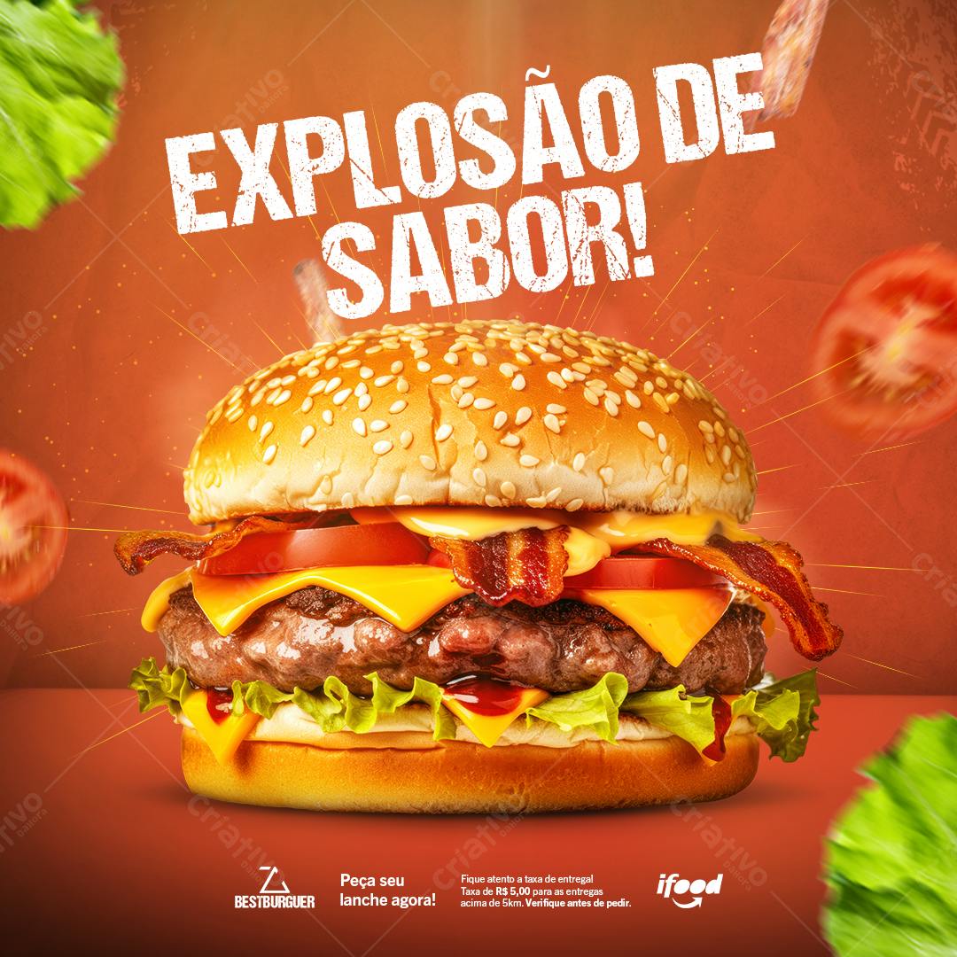 Flyer para Lançamento de Hambúrguer PSD Editável