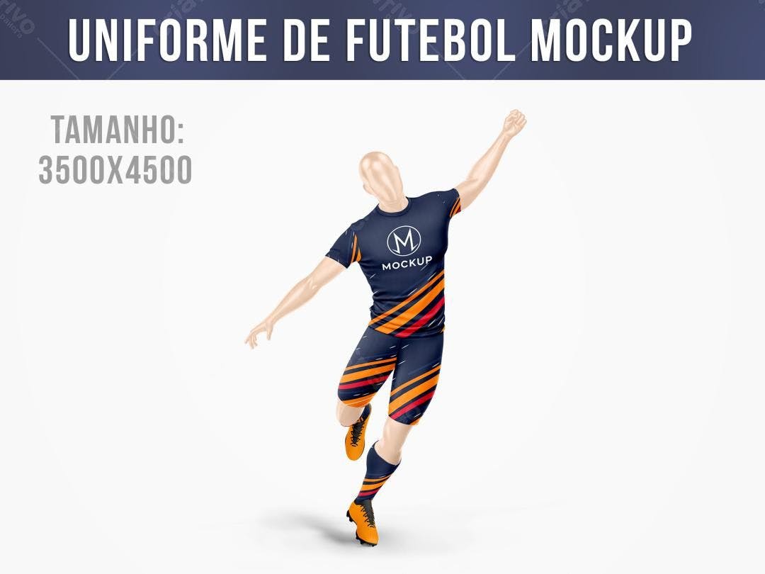 Mockup Uniforme de Futebol: Design Moderno Azul e Laranja