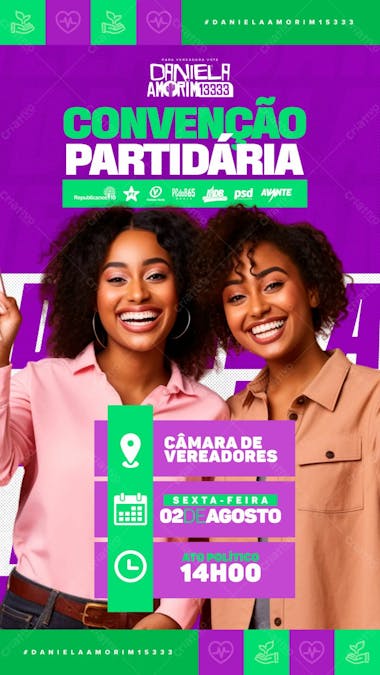 Flyer político convenção partidária prefeito vereador stories psd editável