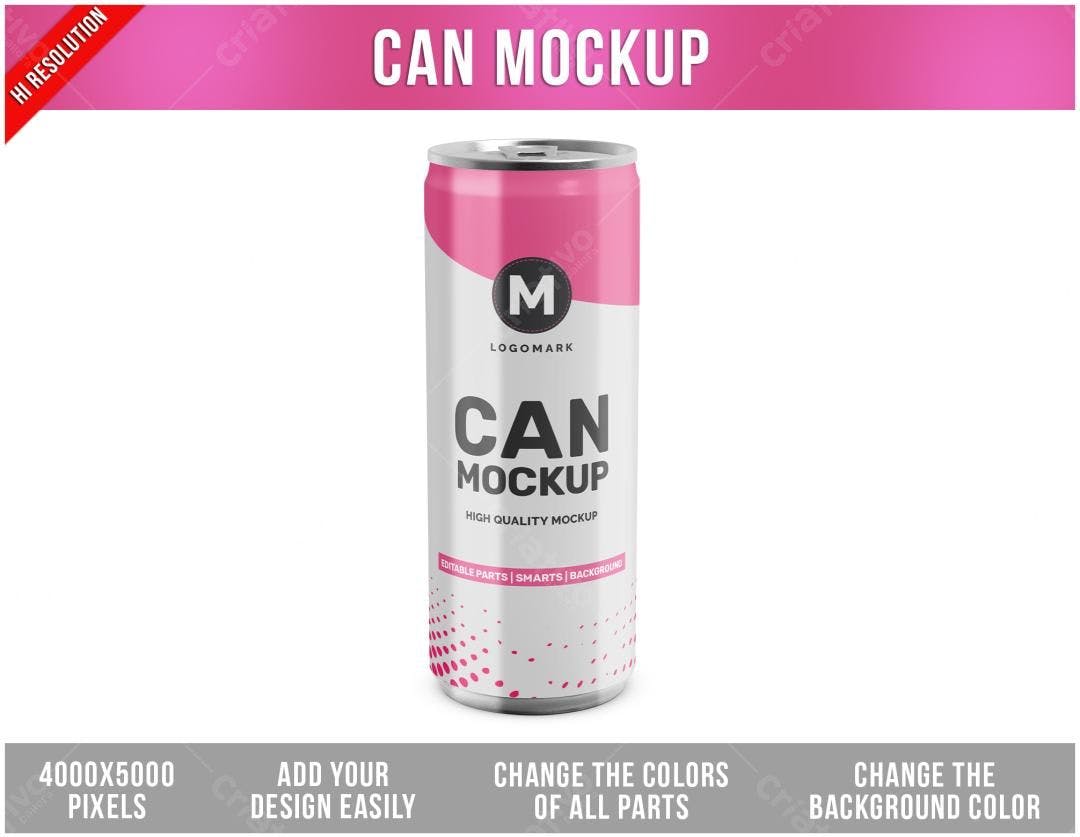 Mockup Realista de Lata de Bebida Rosa