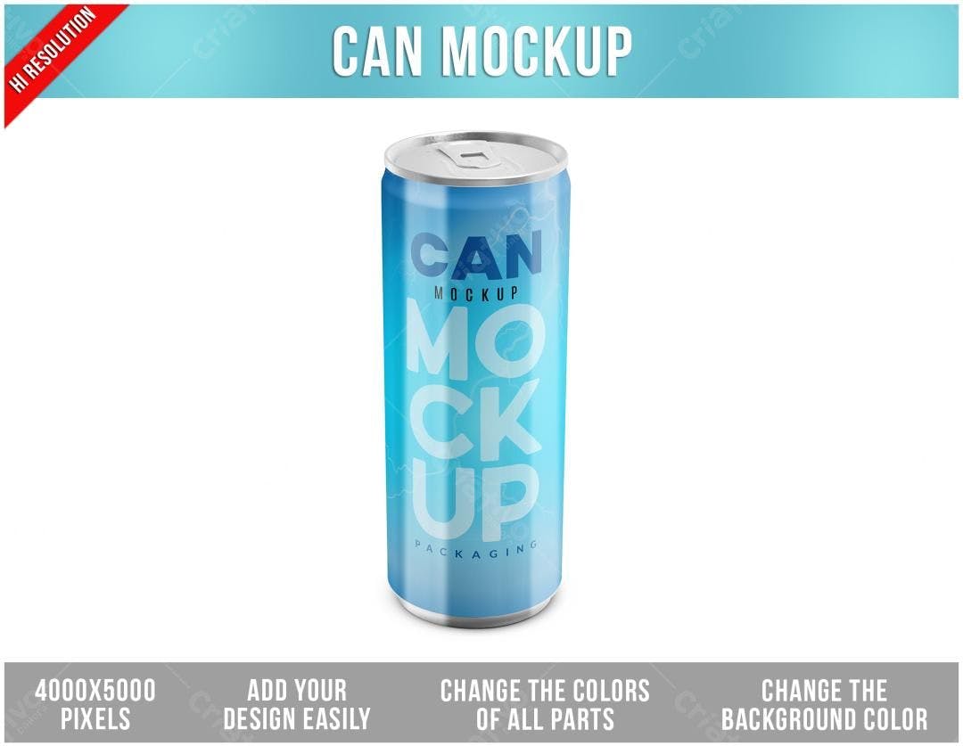 Mockup Realista de Lata de Bebida em Azul Claro