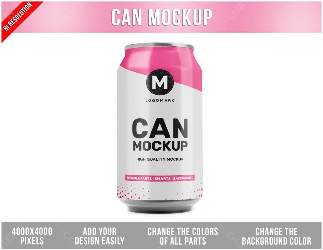 Mockup Realista de Lata de Bebida Rosa