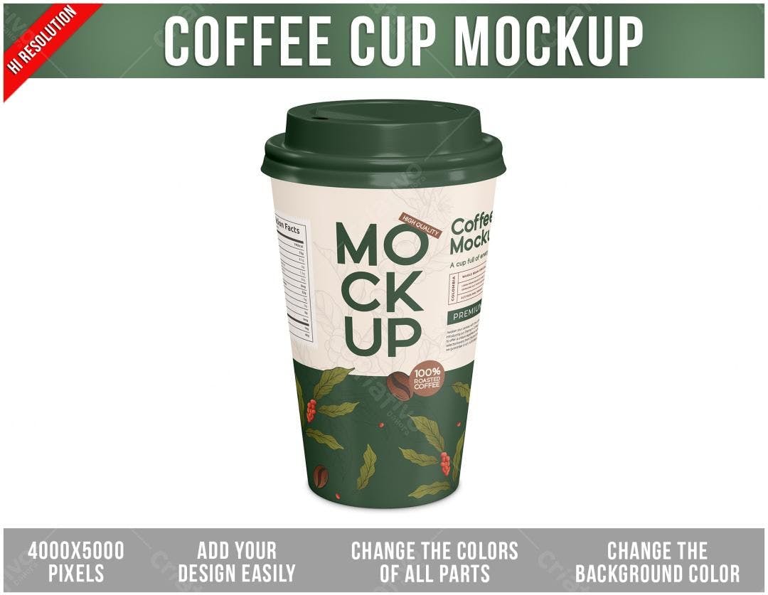 Mockup de Copo de Café - Design Moderno em Verde e Bege