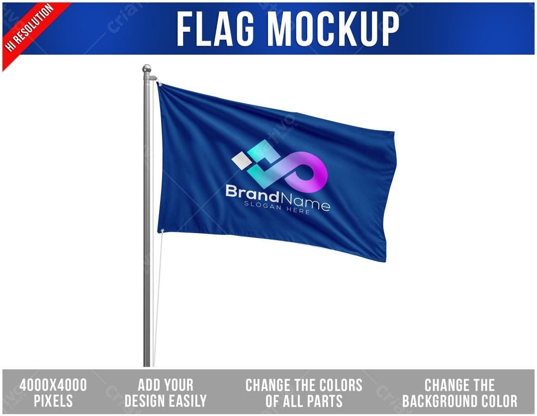 Mockup de Bandeira Realista: Azul com Logo Moderna