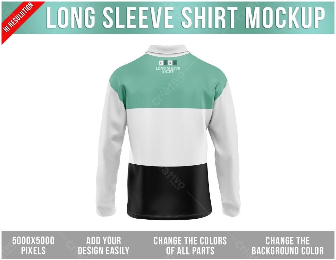 Mockup Camiseta Manga Longa: Design Moderno em Verde Água, Branco e Preto