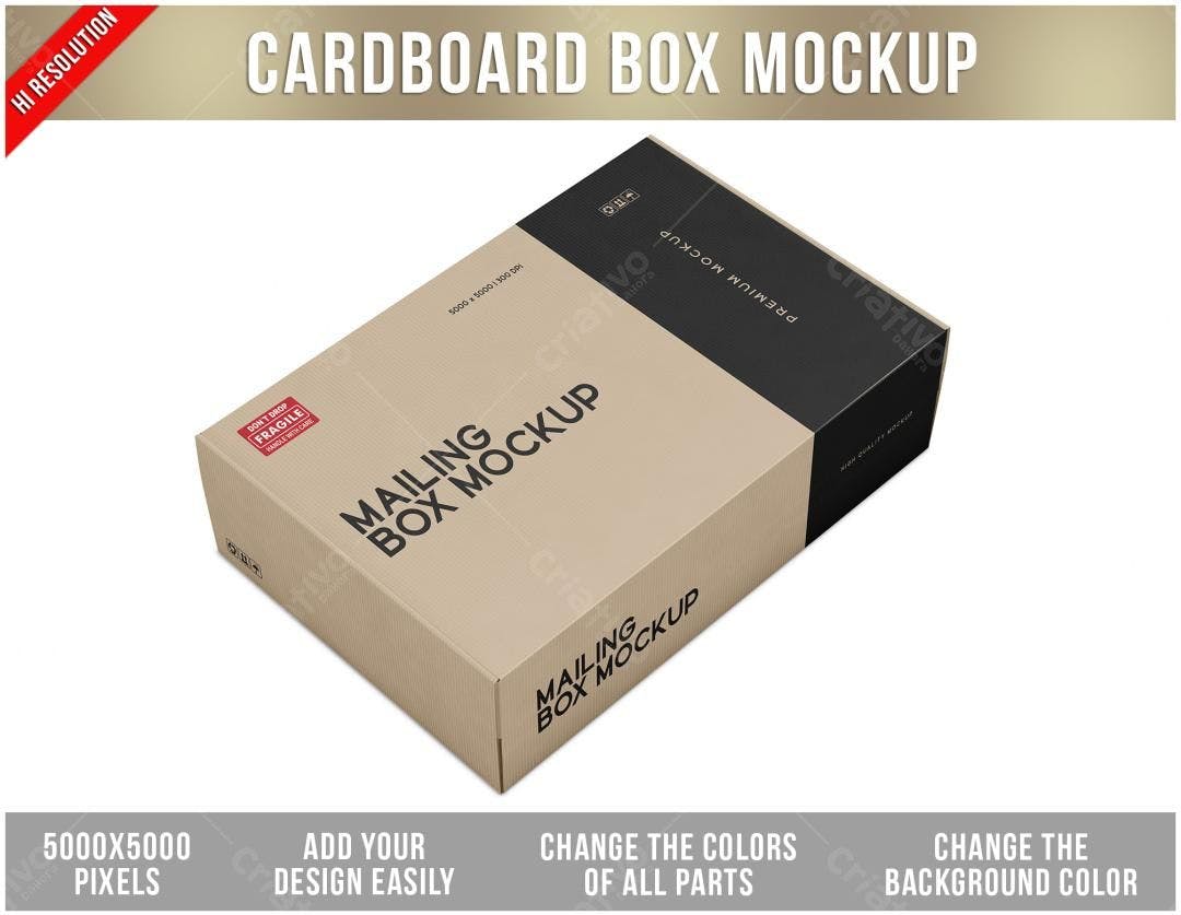 Mockup Caixa Postal Realista: Bege e Preto