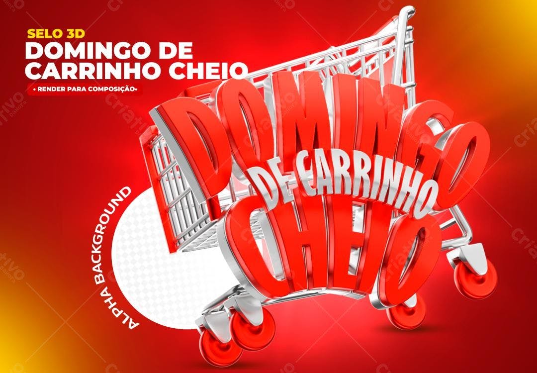 Selo 3D promocional vermelho carrinho de compras