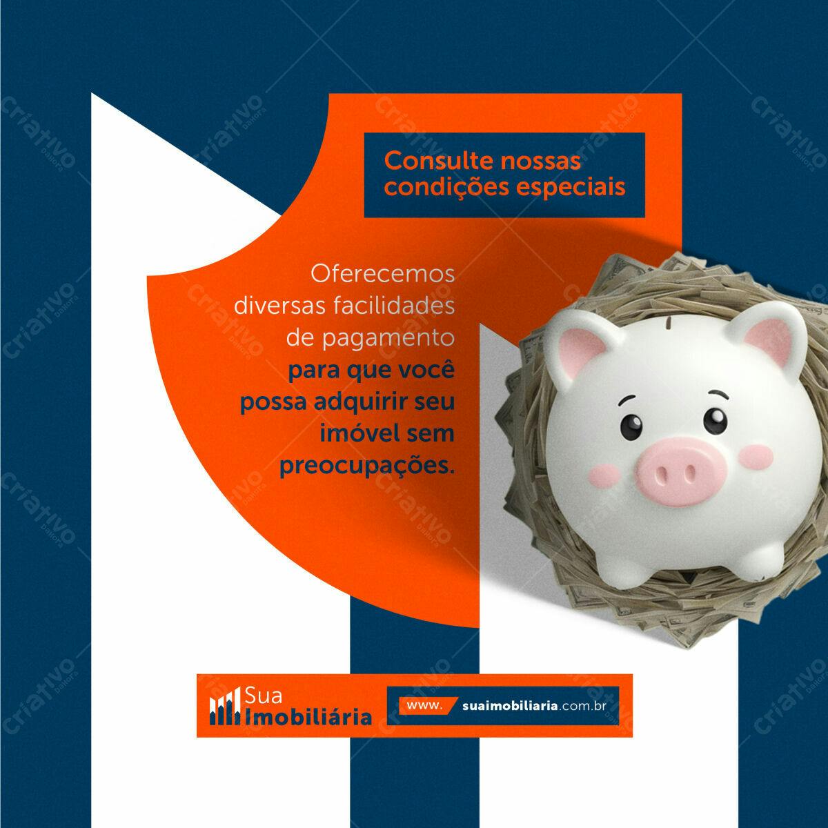 Flyer Imobiliário com Porquinho e Dinheiro PSD Editável