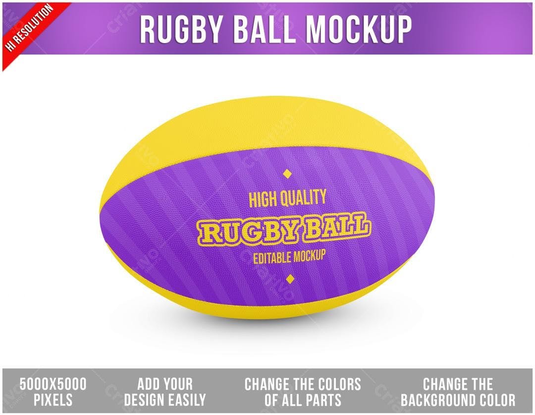 Mockup Bola de Rugby Amarela e Roxa: Design Esportivo