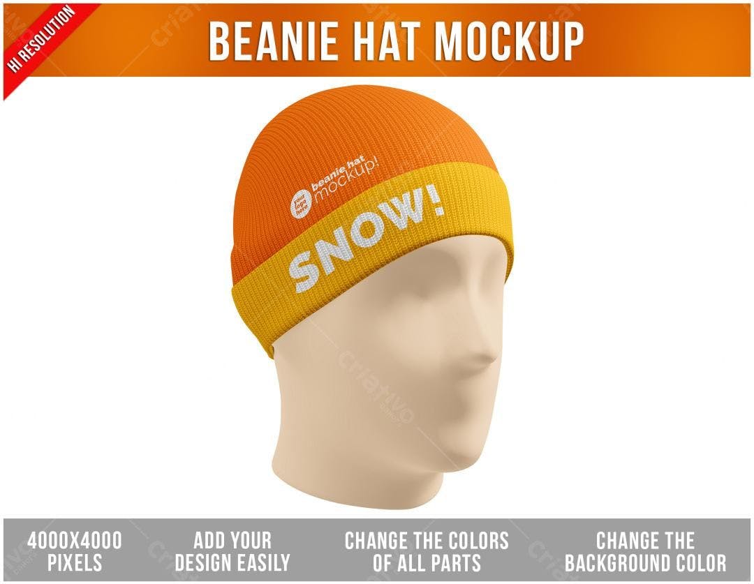 Mockup de Gorro de Lã Laranja e Amarelo