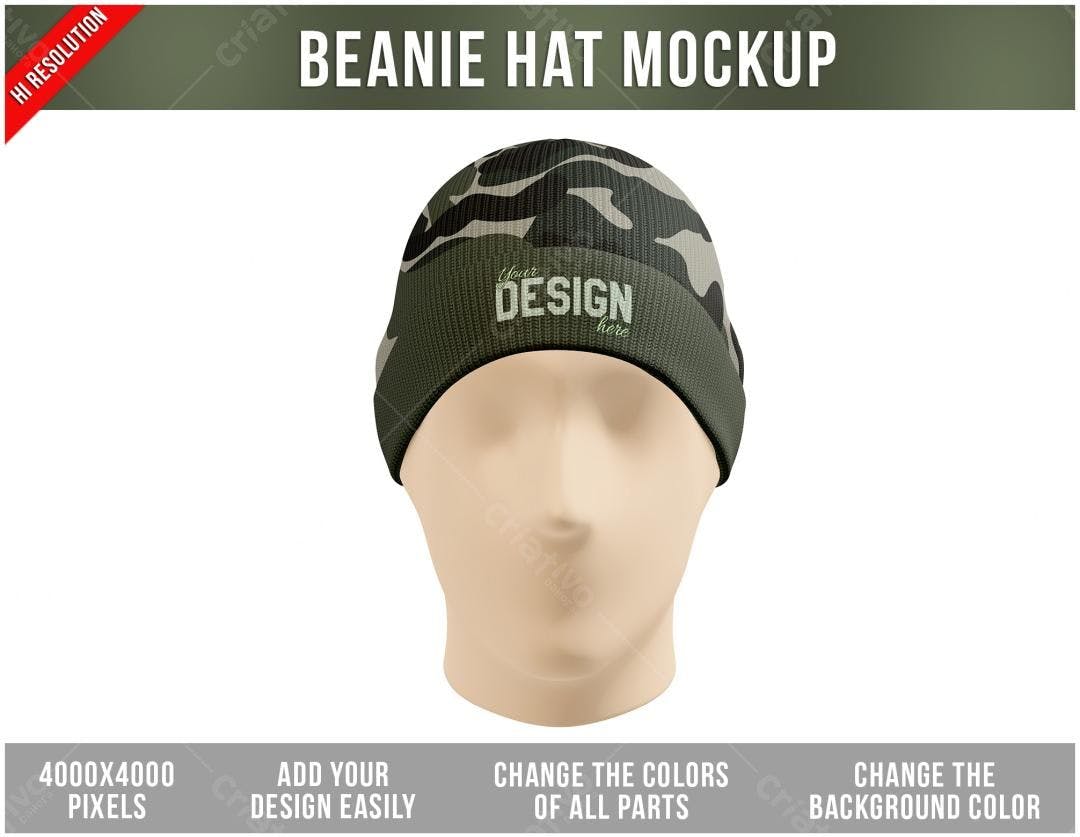 Mockup de Gorro Beanie Camuflado Realista