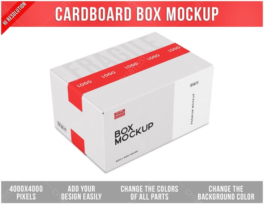 Mockup Caixa de Papelão Branca e Vermelha - Design Moderno