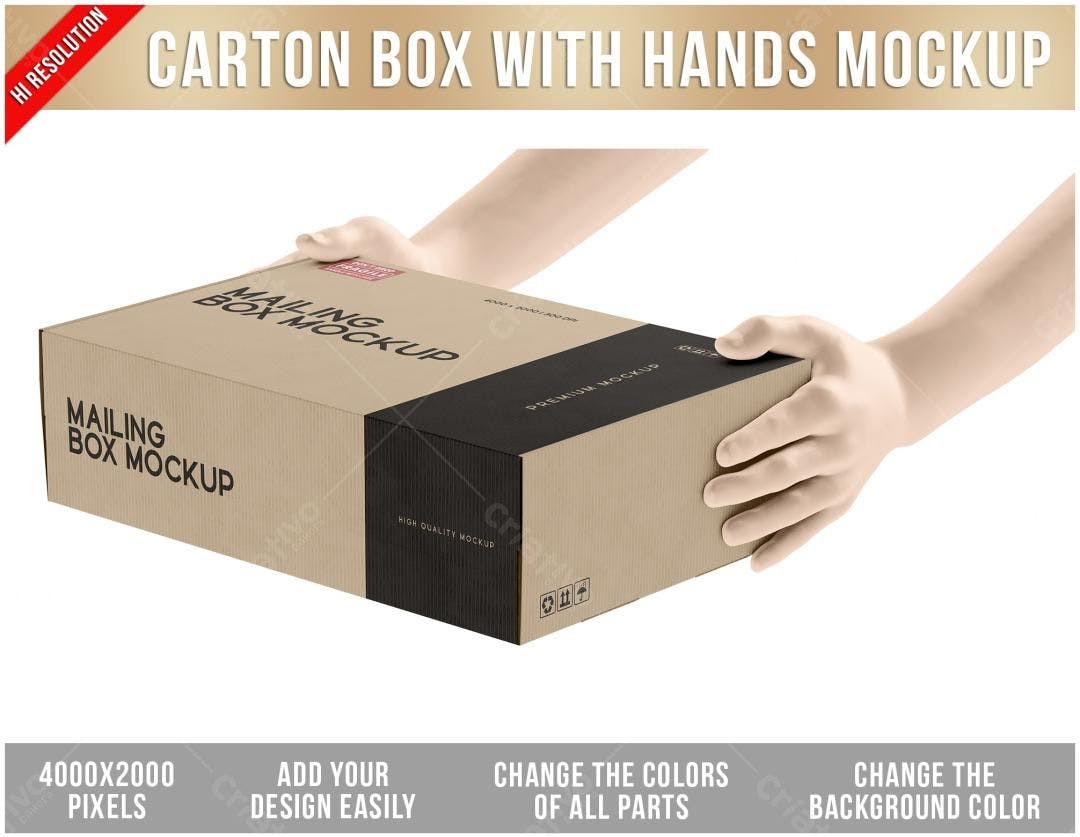 Mockup Caixa de Envio com Mãos: Design Realista