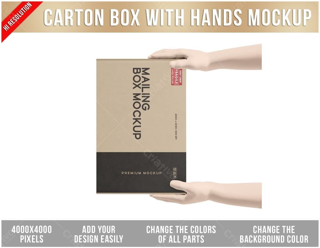 Mockup Realista de Caixa de Envio com Mãos