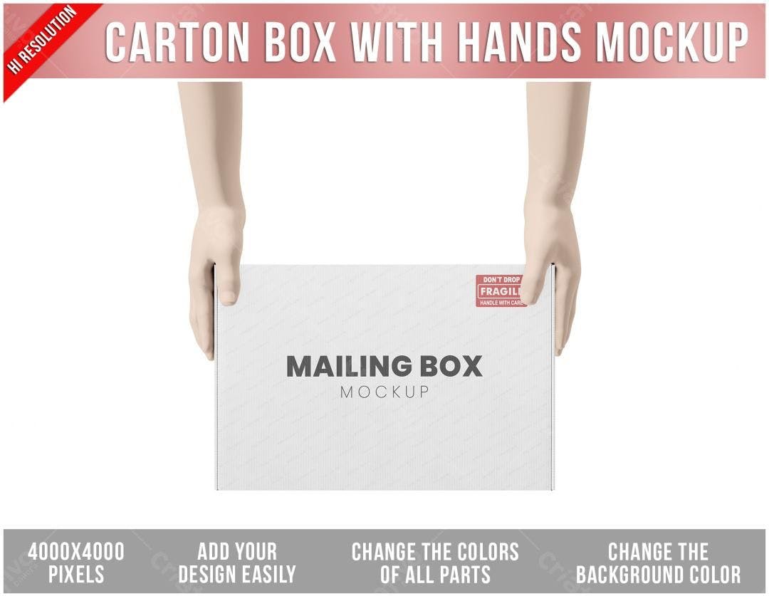 Mockup Caixa de Envio Branca com Mãos - Design Realista