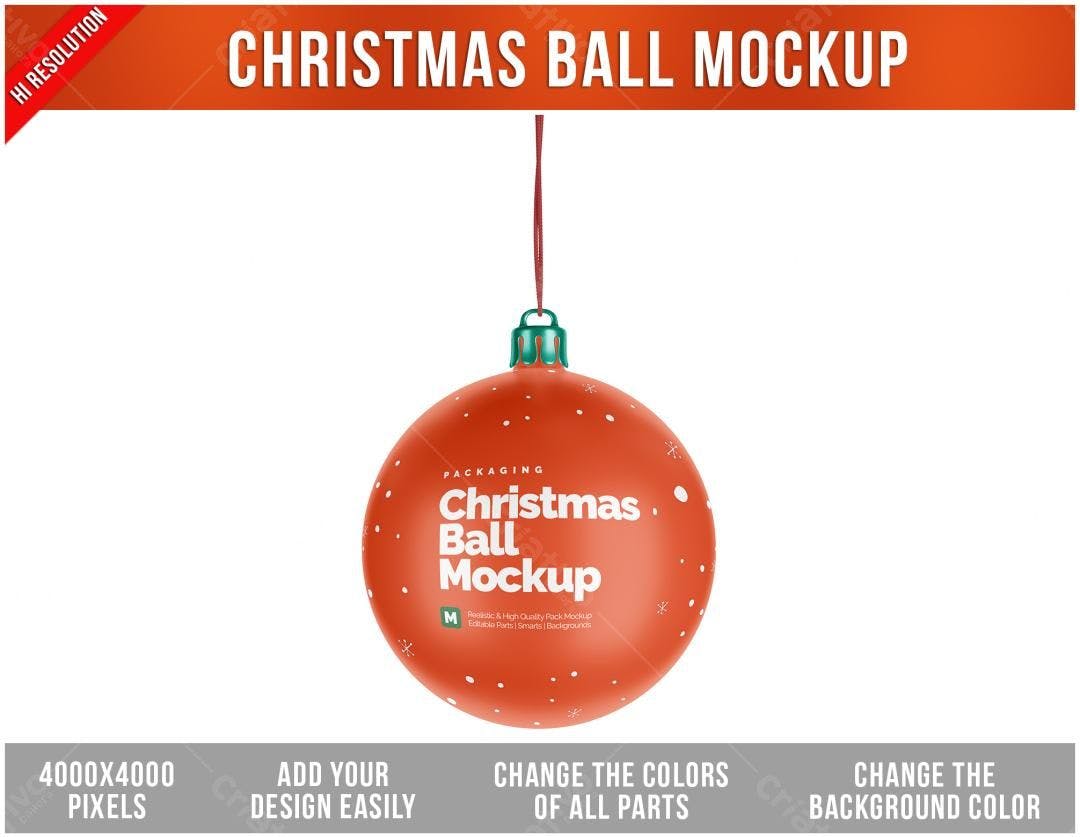Mockup Bola de Natal Laranja - Design de Embalagem