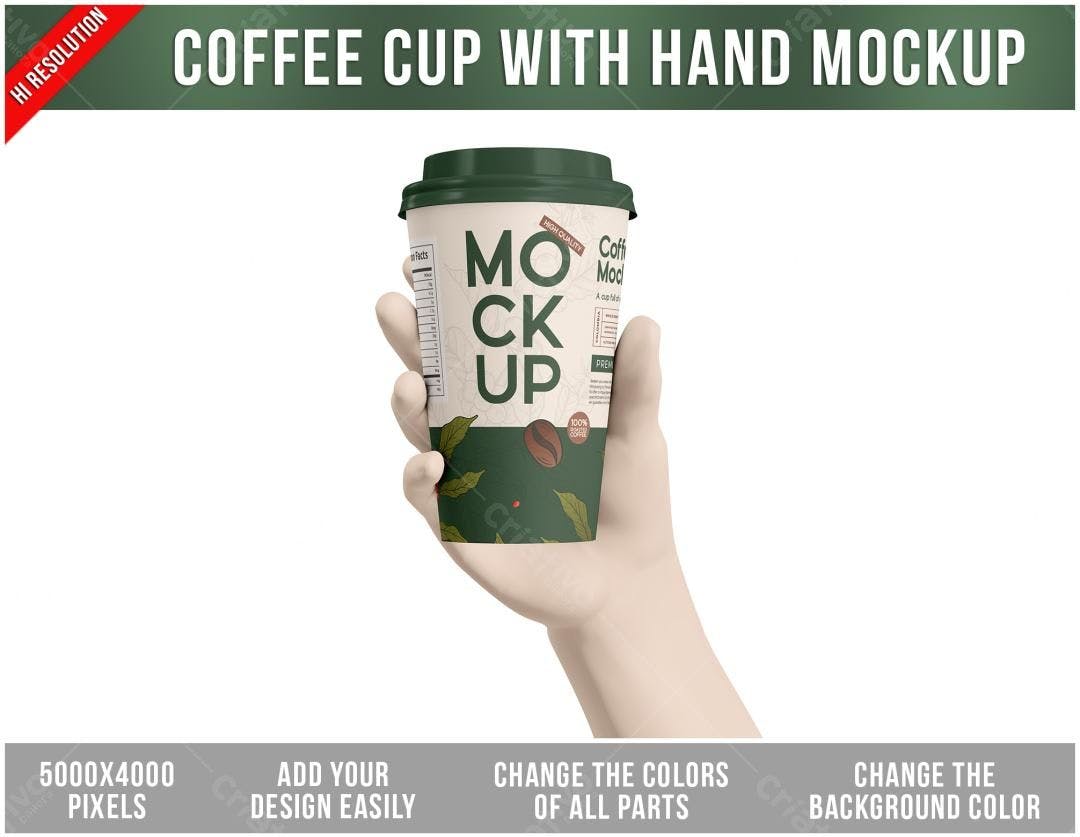Mockup Realista de Copo de Café na Mão