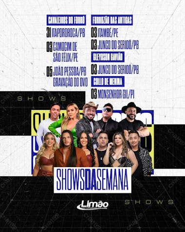 Shows da semana artitas limão produções (feed e stories)