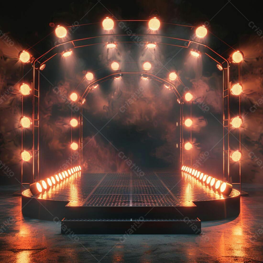 Palco com iluminação laranja e névoa