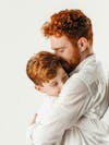 Image, ai, father's day, caring, hug, father and son, white background, isolated